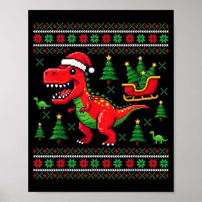 Poster Funny T-rex Dinosaur Ugly Christmas Pajama Xmas  (Devant)