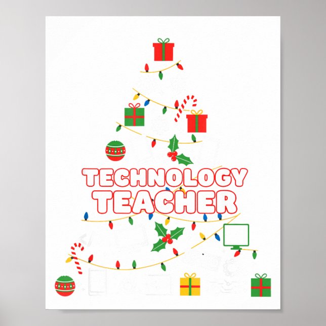 Poster Funny Technology Teacher Christmas Tree Lights Wom (Devant)