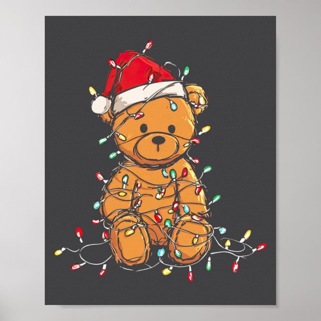 Poster Funny Teddy Bear Christmas Graphics Lights Lover L (Devant)