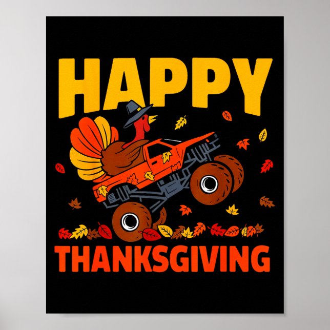 Poster Funny Thanksgiving Monster Truck Turkey Ride Fall  (Devant)