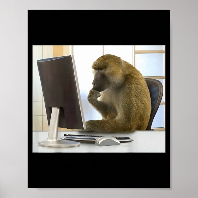 Poster Funny Thinking Monkey Meme Office Curious Ape Brai (Devant)