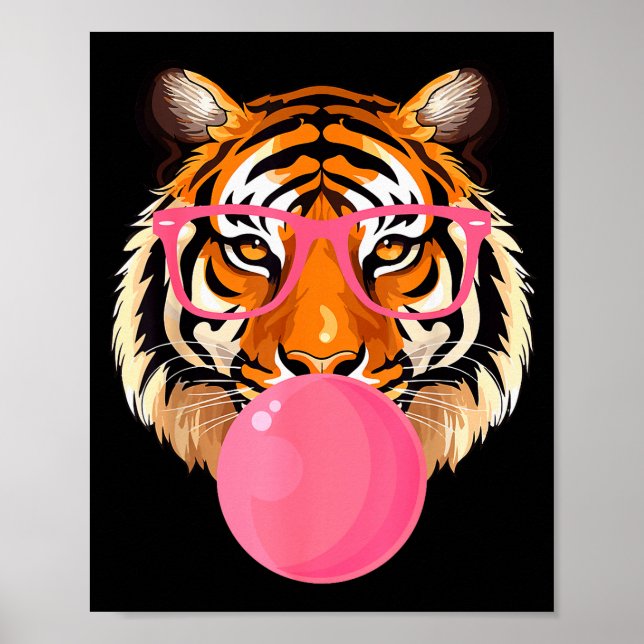 Poster Funny Tiger Gles Blowing Bubble Gum Cute Tiger Fac (Devant)