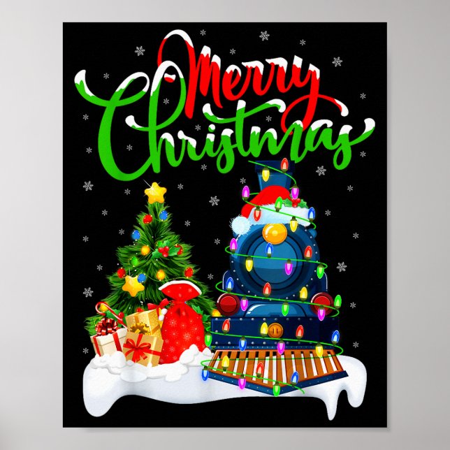 Poster Funny Train Lover Xmas Lighting Santa Train Christ (Devant)