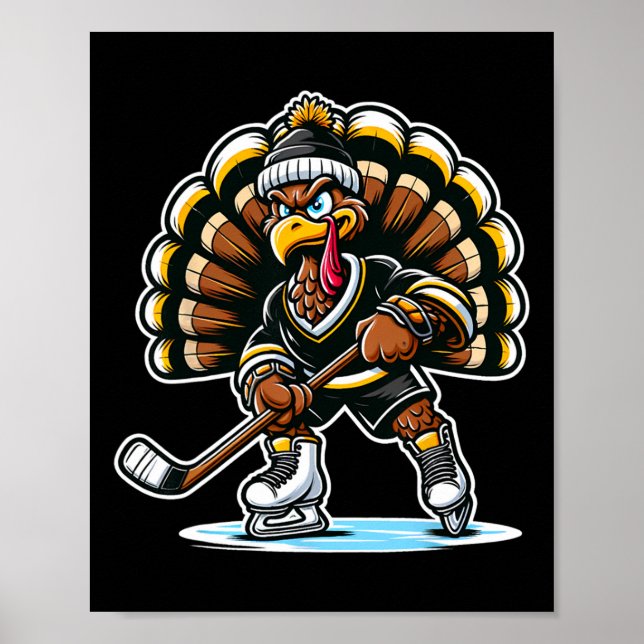 Poster Funny Turkey Playing Ice Hockey Thanksgiving Sport (Devant)