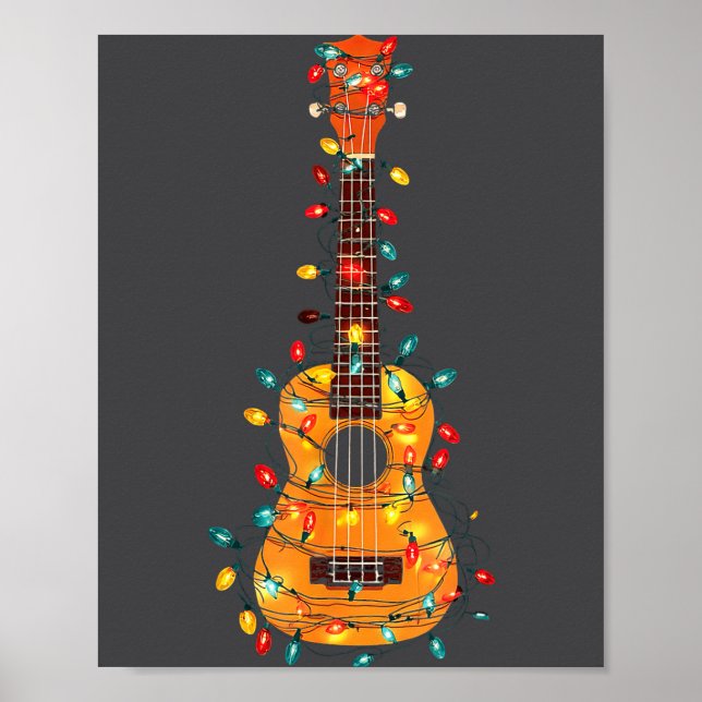Poster Funny Ukulele Christmas Graphics Lights Lover Play (Devant)