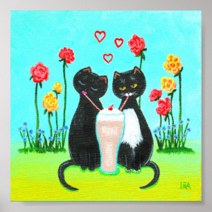 Poster Funny Whimsical Black Cat Valentine Créationarts