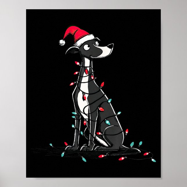 Poster Funny Whippet Christmas Graphics Dog Lights Lover  (Devant)