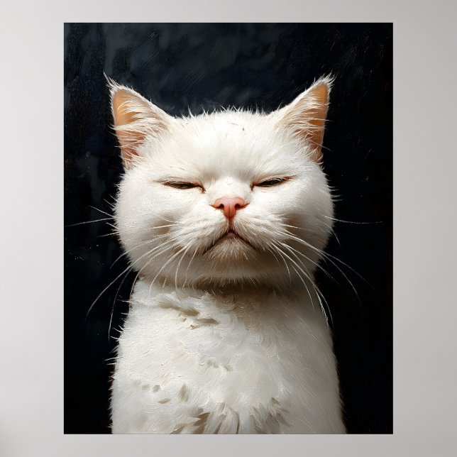 Poster Funny White Cat with Attitude, Not Impressed – Whi (Devant)