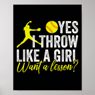 Poster Funny Women's Softll Je Lance Comme Une Fille Pi