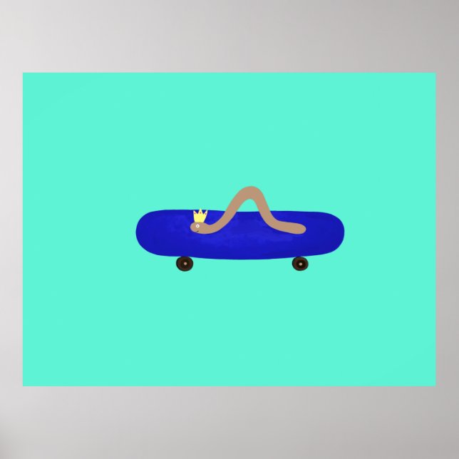 Poster Funny worm on a skateboard  (Devant)