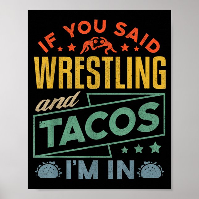Poster Funny Wrestling And Tacos Shirt Wrestle Retro Men  (Devant)