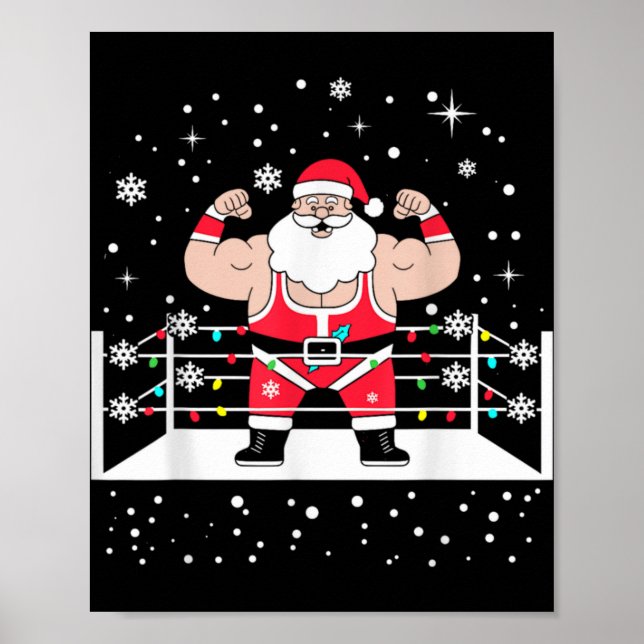 Poster Funny Wrestling Santa Xmas Lights Wrestling Christ (Devant)