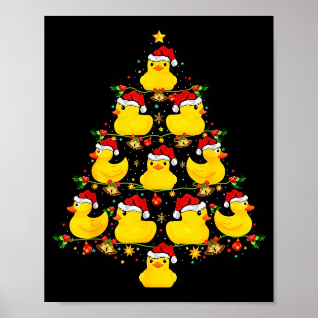 Poster Funny Xmas Lighting Santa Hat Rubber Duck Christma (Devant)