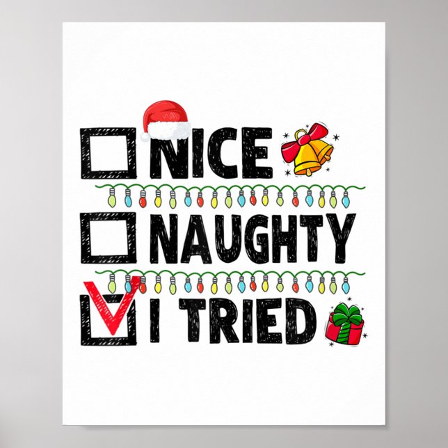 Poster Funny Xmas Nice Naughty I Tried Christmas List Fam (Devant)