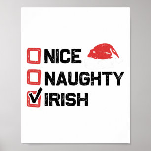 Poster Funny Xmas Père Noël Nice Naughty Irish Christmas 