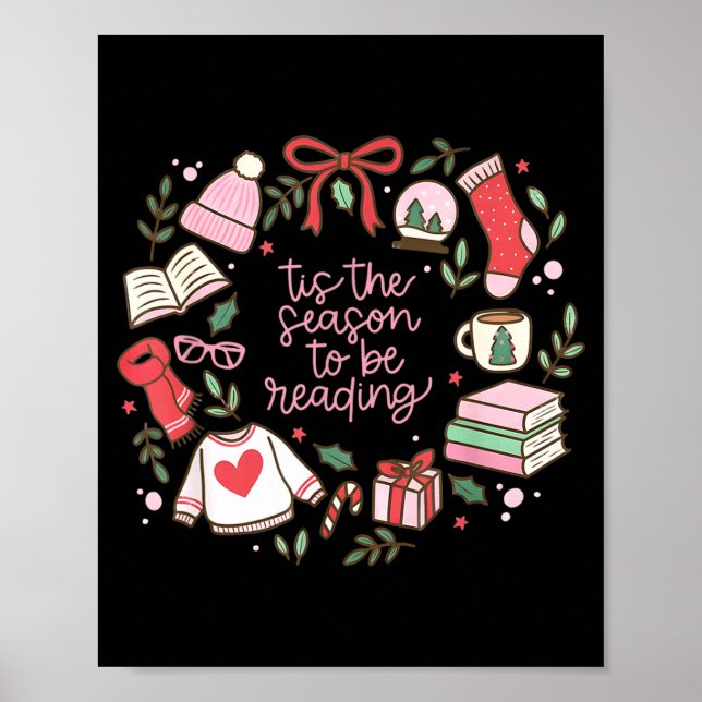 Poster Funny Xmas Tis The Season To Be Reading Books Paja (Devant)