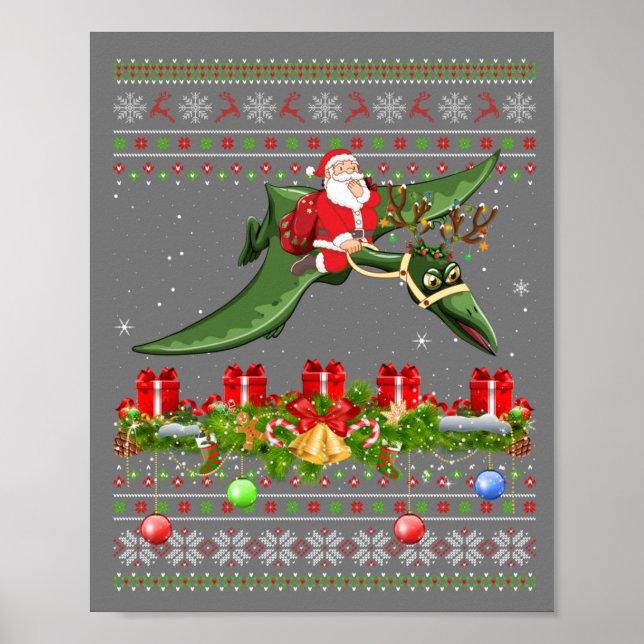 Poster Funny Xmas Ugly Père Noël équitation Pterodactyl B (Devant)