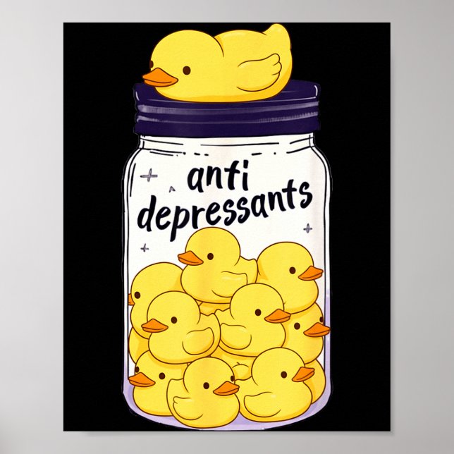 Poster Funny Yellow Duck Anti Depressant Jar Zoo Boys Gir (Devant)