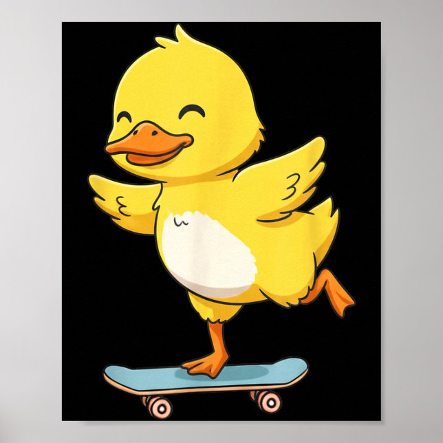Poster Funny Yellow Duck Skater Skateboard Ballerina Zoo  (Devant)