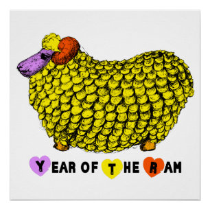 Poster Funny Yellow Ram chinois Année Zodiac Anniversaire