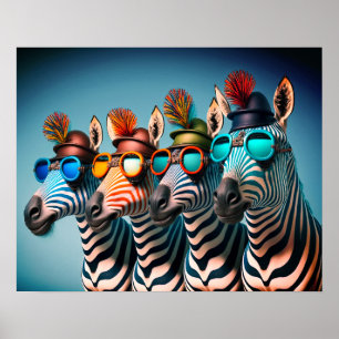 Poster Funny Zebras mignon Zoo Animaux Fête Casquettes Lu