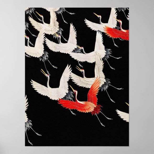 Poster Furisode avec une myriade de grues volantes (Devant)