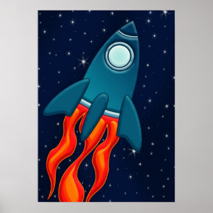 Poster Fusée spatiale mignonne et conception d'espace ext