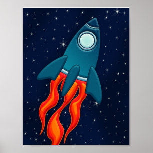 Poster Fusée spatiale mignonne et conception d'espace ext