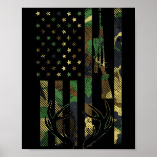 Poster Fusil à drapeau américain camouflé bois de cerf ch