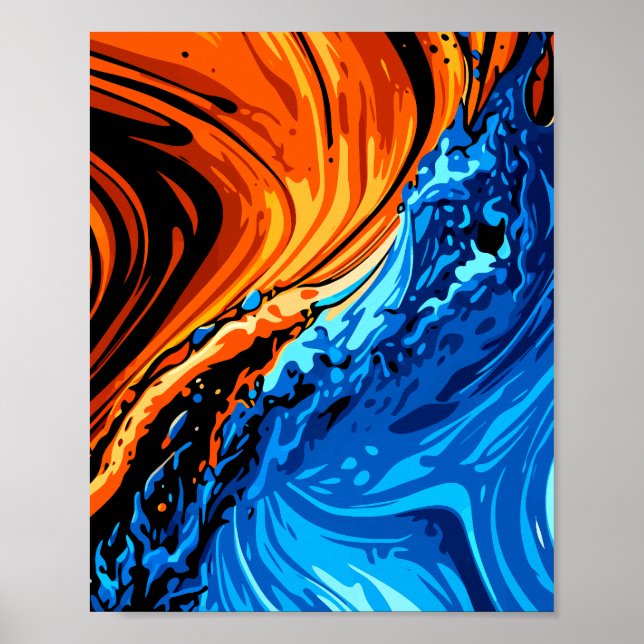 Poster Fusion Abstraite de Feu et d'Eau (Devant)