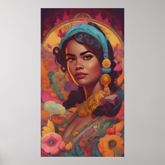 Poster Fusion Élégante : Conception Florale et Portrait d