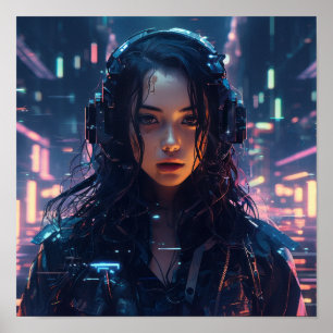 Poster Futuriste Cyberpunk Glitched Hologrammes - 