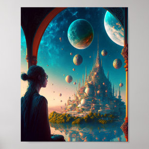 Poster Futuriste Imaginaire Castle Landscape