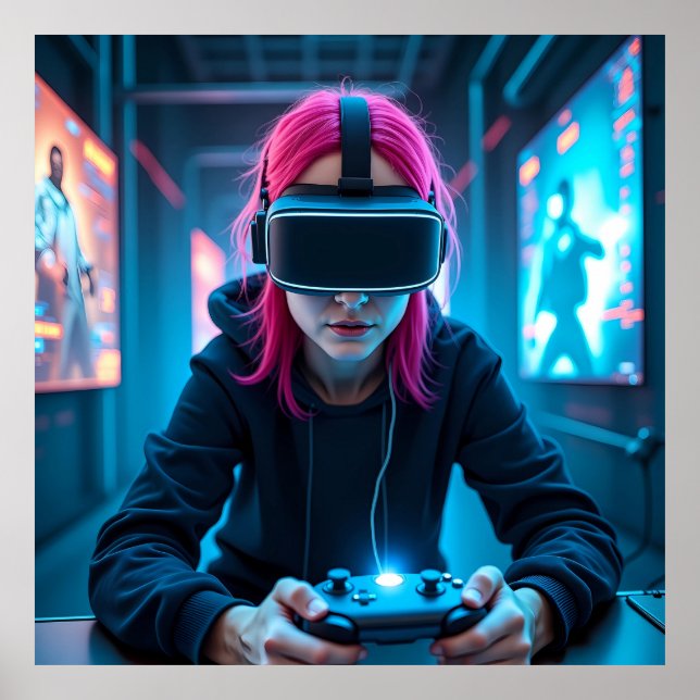Poster "Futuristic Cyber Gamer avec AR Visor AI (Devant)