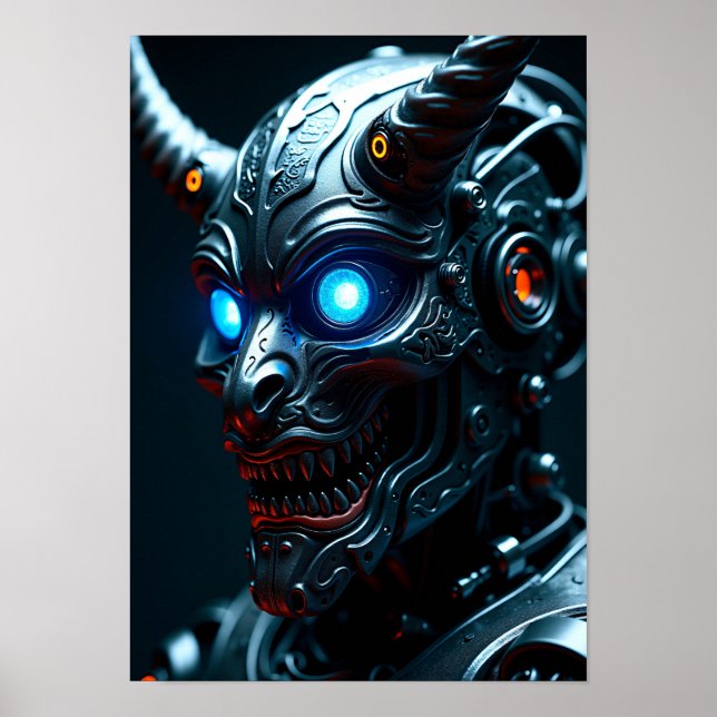 Poster Futuristic Cyberpunk Samurai Warrior - Sci-Fi Mech (Devant)