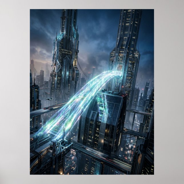 Poster Futuristic Energy Bridge City Art (Devant)