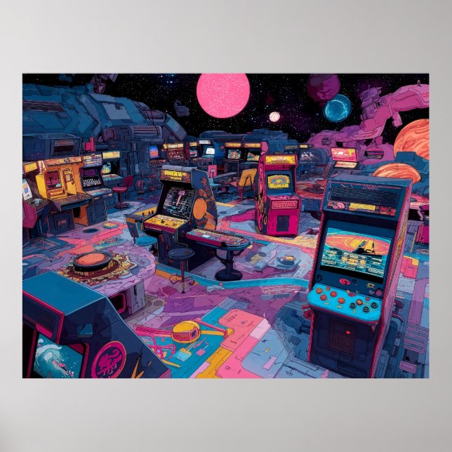 Poster Futuristic Retro Arcade in Outer Space (Devant)