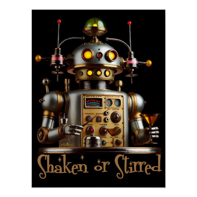 Poster Futuristic Robot Bartender "Shaken or Stirred" (Devant)