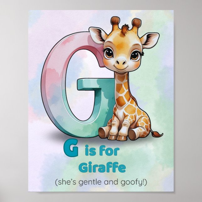 Poster G est pour Giraffe - Gentl Alphabet Animal Wall Ar (Devant)