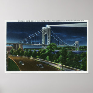Poster G. Washington Bridge, Hudson à la nuit