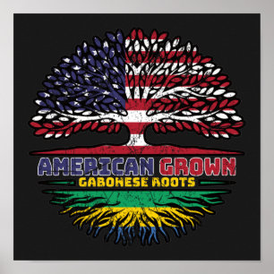 Poster Gabon Gabonais Américain USA Arbre Drapeau
