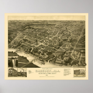 Poster Gadsden, AL Carte panoramique - 1887