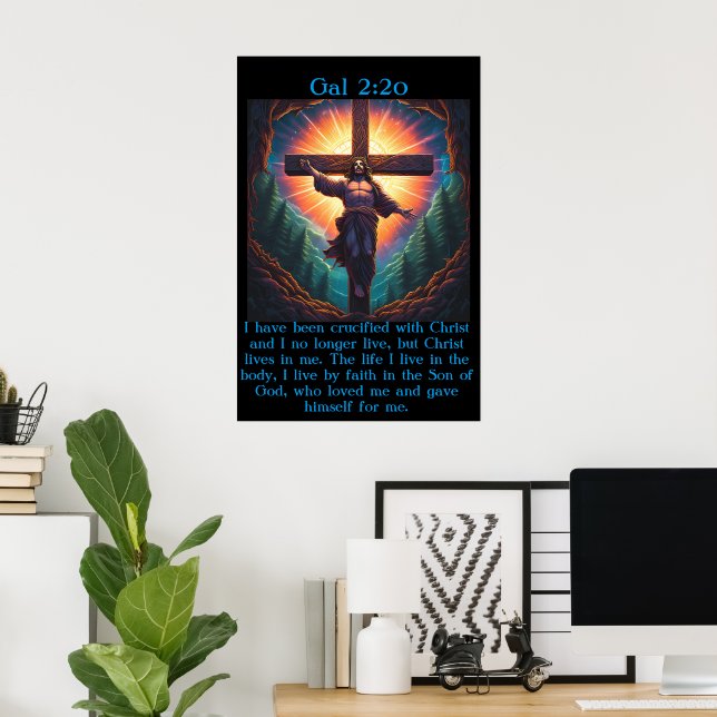 Poster Gal 2:20 avec Jésus sur la croix (Bureau à domicile)
