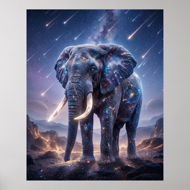 Poster Galactic Elephant Starfall Sky (Devant)