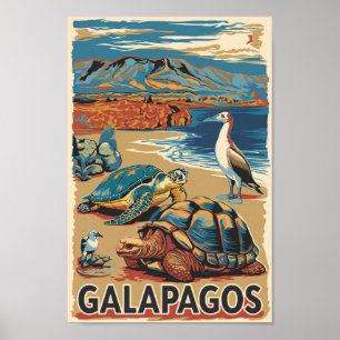 Poster Galapagos Animaux Voyage Art Vintage