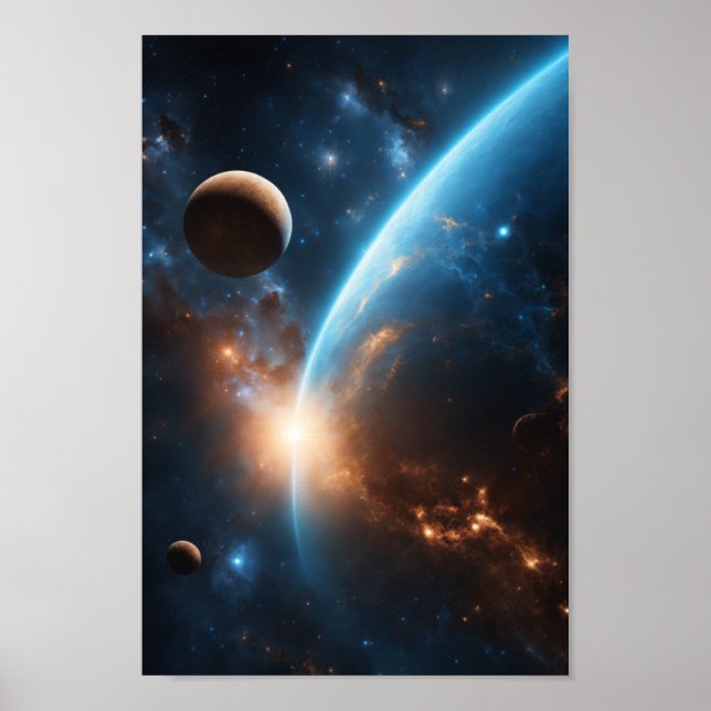 Poster Galaxie Bleue Orb Cosmique Stellaire Univers (Devant)