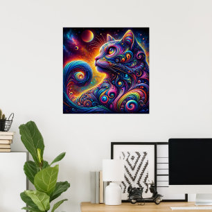 Poster Galaxie mystique spirale Chat arc-en-ciel