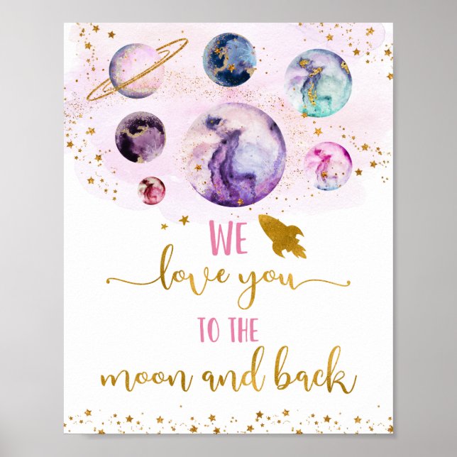Poster Galaxie Rose Vous Aimez À La Lune Et À L'Anniversa (Devant)