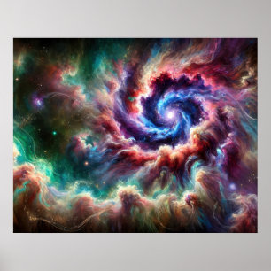 Poster Galaxie spirale cosmique colorée avec nébuleuse ra