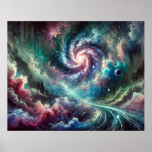 Poster Galaxie spirale nébuleuse cosmique colorée et étoi